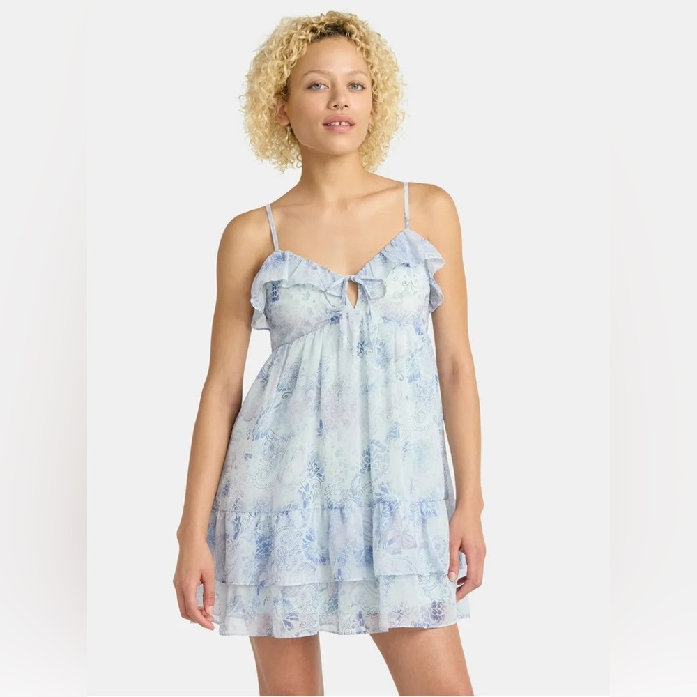 NO BOUNDARIES Blue Heron Ruffle Tier Mini Dress, Women's XS